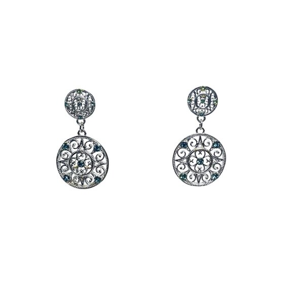 Avon Silver Tone And Blue Rhinestones Lariat Necklace W/ Pierced Earrings (6162) - Picture 6 of 7